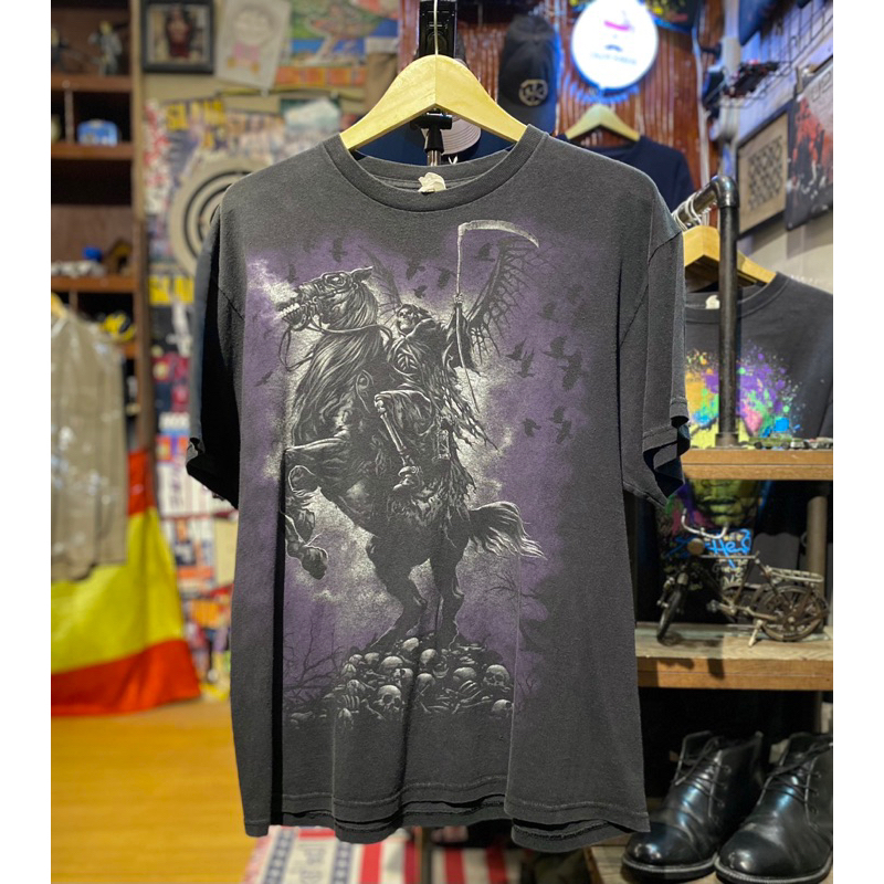 Kaos Art Death Skulls Men Horse Kuda good faded Aop Cp Liquid blue Delta Tag bekas second