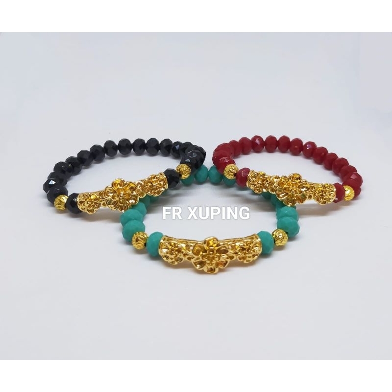 Gelang kristal 8mm Aksesoris liontin bunga lapis emas gelang wanita terbaru