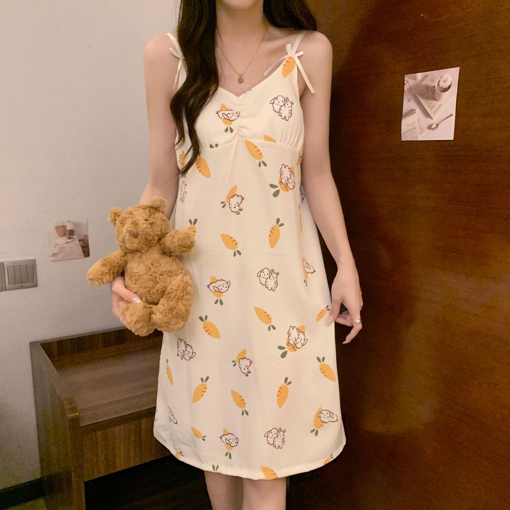 nk Yijae Dress Daster Tidur Aesthetic dengan Cup Bra Piyama Korea Wanita Import Tanpa Lengan