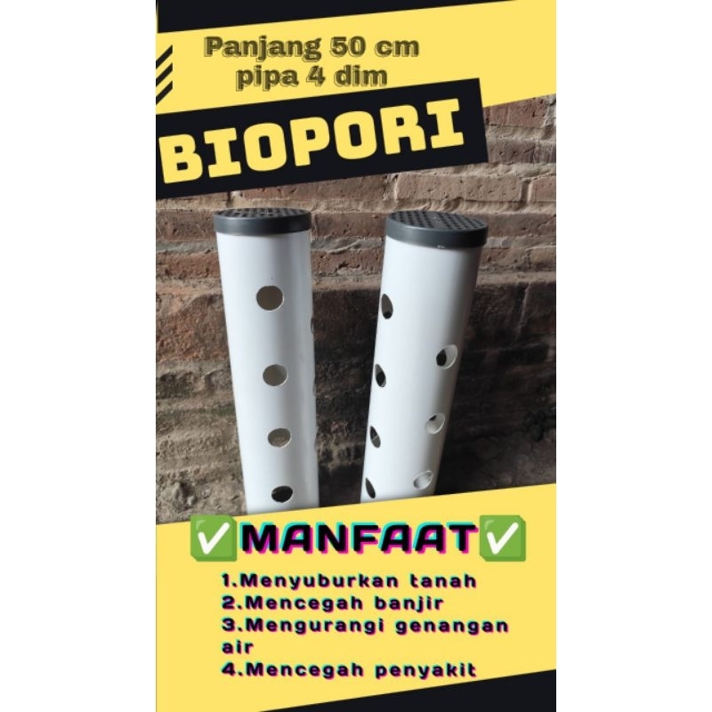 BIOPORI PLUS TUTUP BIOPORI 4 DIM, PANJANG 50 CM + TUTUP, BIOPORI PVC, RESEPAN AIR