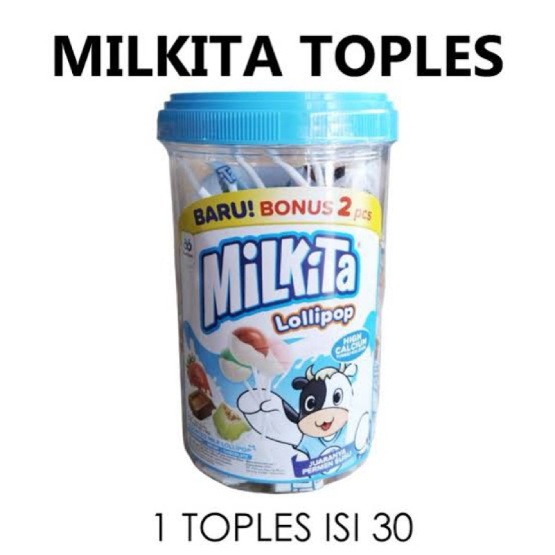 

PERMEN MILKITA LOLLIPOP TOPLES [ 1 TOPLES ISI 30 PCS BONUS 2 PCS] | MILKITA JAR @9G | PERMEN MILKITA LOLLIPOP