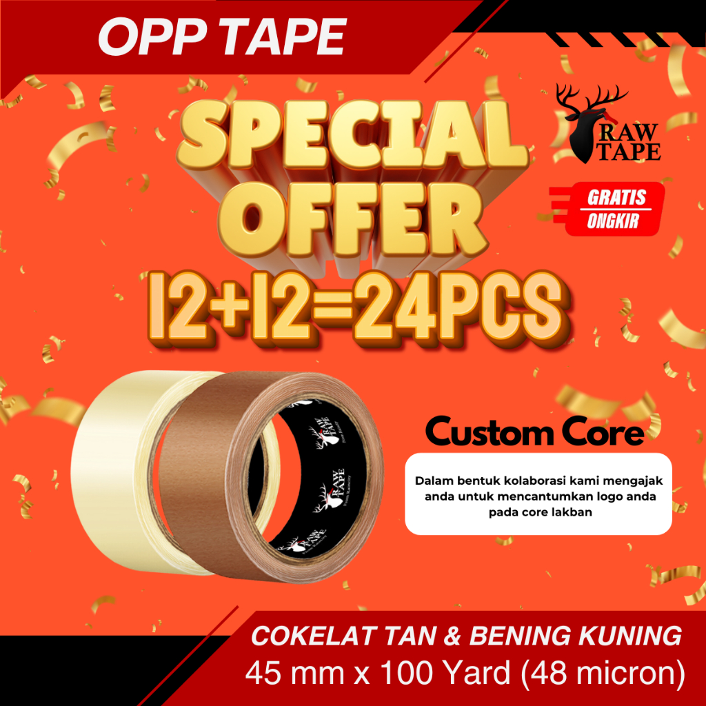 

Lakban Bening Cokelat 100yard x 45 mm 24PCS (48 micron) RAW TAPE