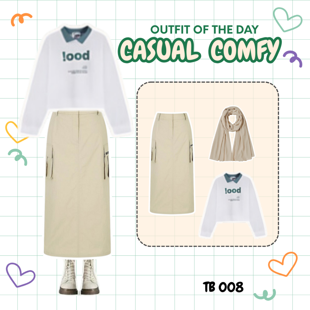 One Set OOTD Casual Comfy Korean Style Sweater Boo dan Rok Cargo TB 008