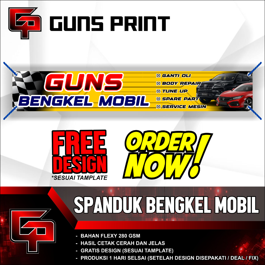 SPANDUK BANNER BALIHO "BENGKEL MOBIL" UK. 100 X 50 / 150 X 50 / 200 X 50 / 300 X 50 - GRATIS DESIGN