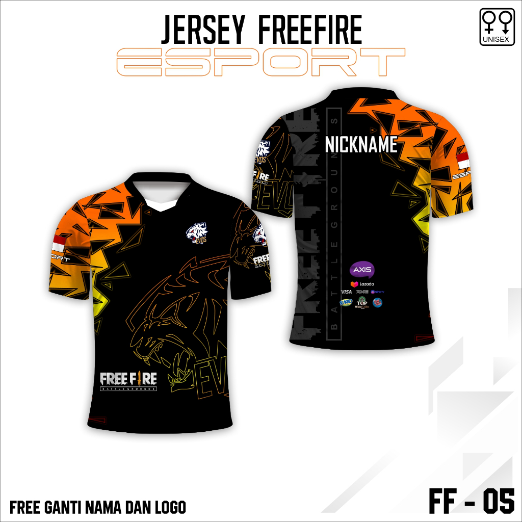 Jersey e sport baju ff game kaos free fire evos