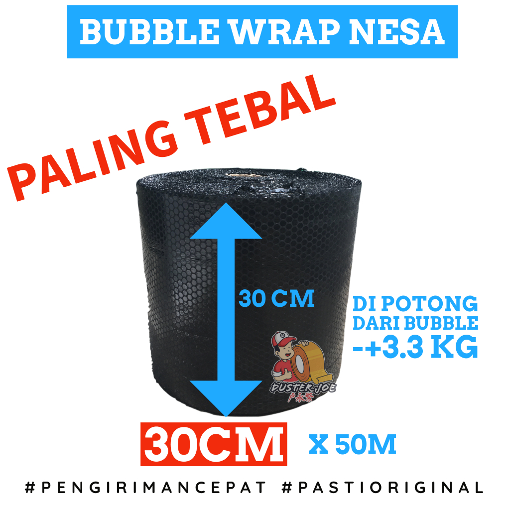 

HJK Bubble Wrap Hitam Nesa Pack 30cm x 50M (POT.3.3KG) PALING TEBAL PER 1 Rol