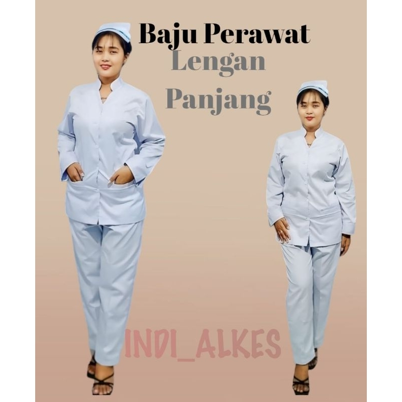 Baju Perawat Wanita Lengan Panjang/ Baju dinas Kerah Sanghai/ Baju Bidan/Baju Perawat