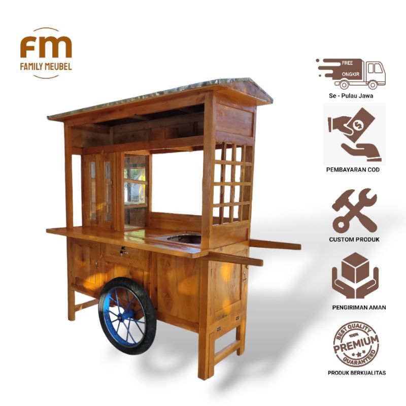 Gerobak bakso 1 tungku , bakso kekinian model jepang ,gerobak bakso dorong