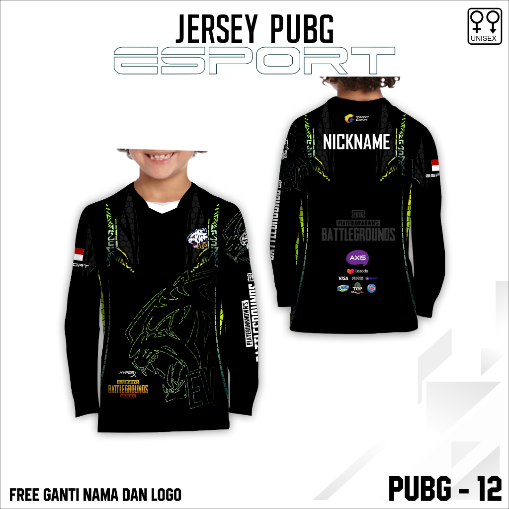 Jersey e sport baju anak game PUBG kaos evos lengan panjang