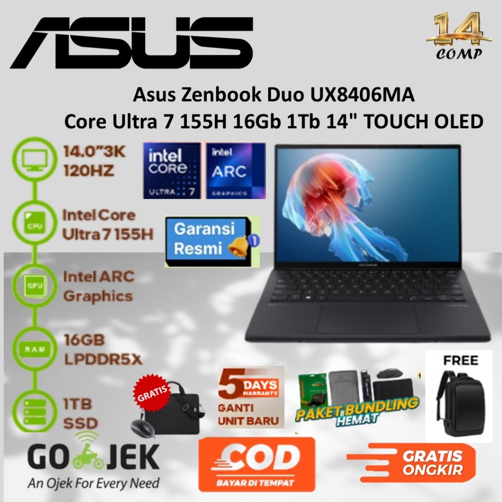 Asus Zenbook Duo UX8406MA Core Ultra 7 155H 16Gb 1Tb 14" TOUCH OLED