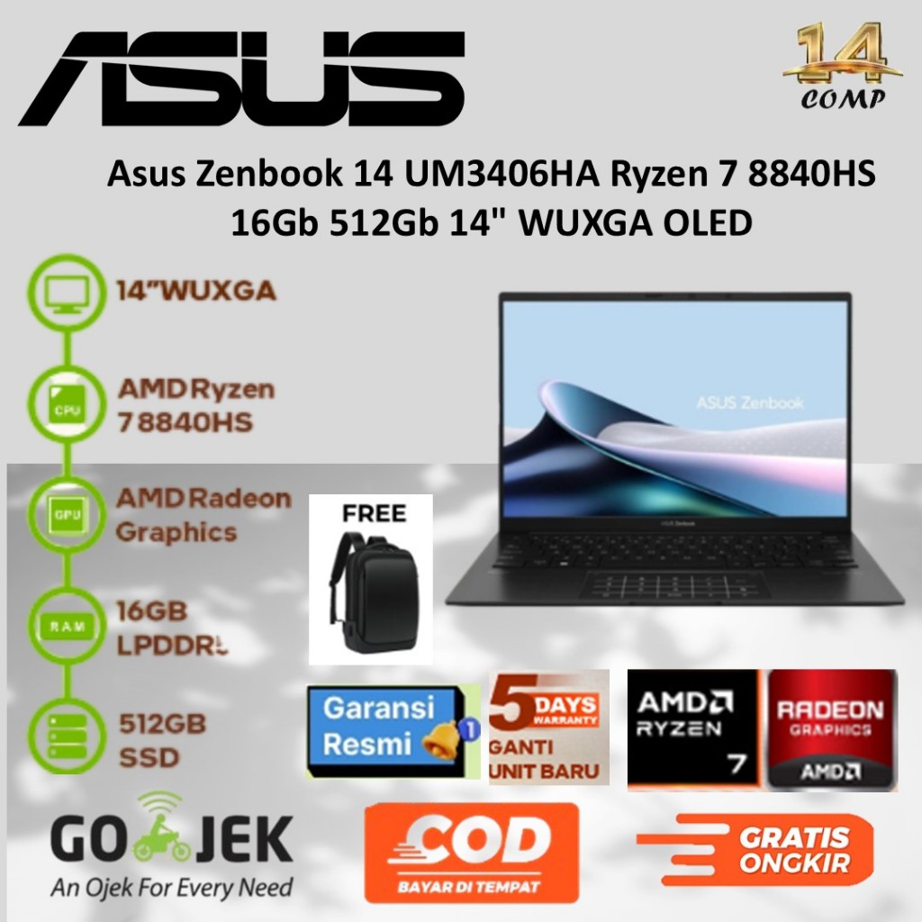 Asus Zenbook 14 UM3406HA Ryzen 7 8840HS 16Gb 512Gb 14" WUXGA OLED