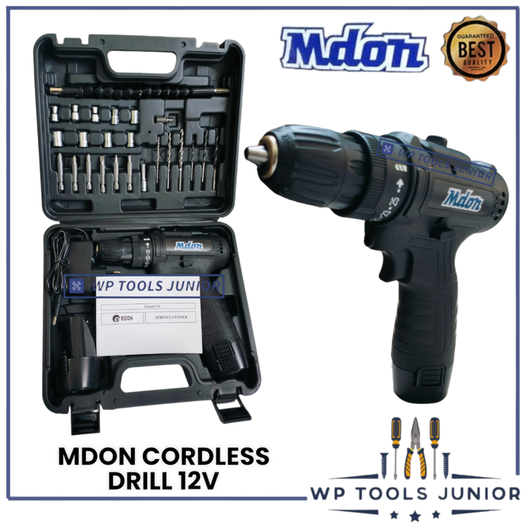 TEMURAH MDON Mesin Bor Cordless Drill Besar 10 mm Baterai 12V 12 Volt Plus Acc