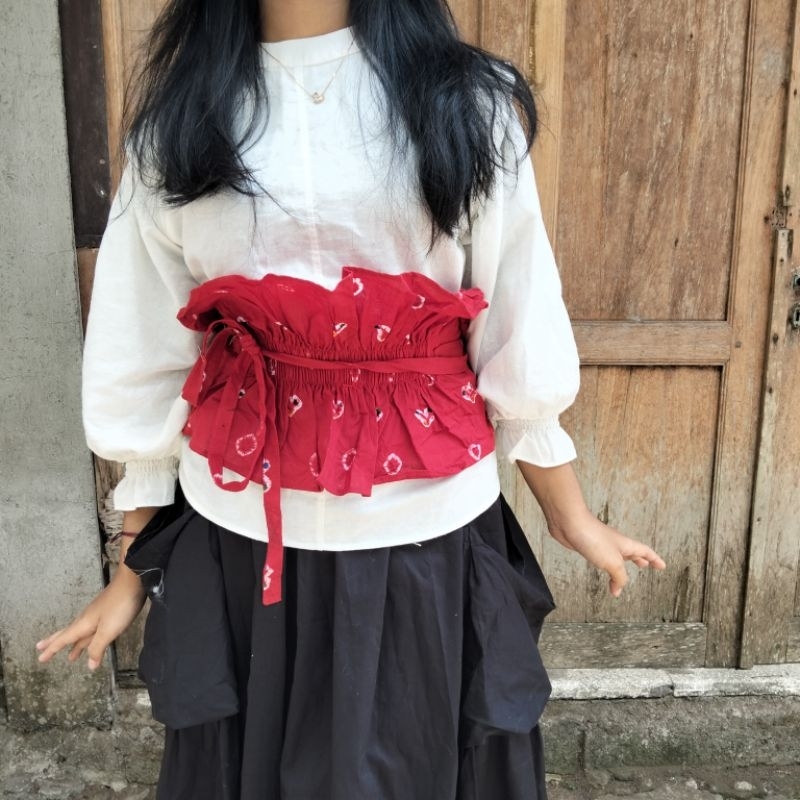 Obi Belt Jumputan/ Obi Belt Kekinian/ Obi Belt Motif Batik Ikat Pinggang/ Obi Belt Kain