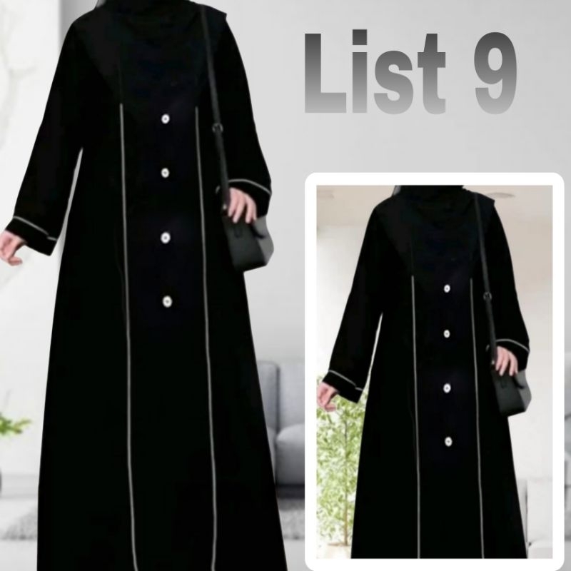 abaya lish putih kantong ziper black termurah