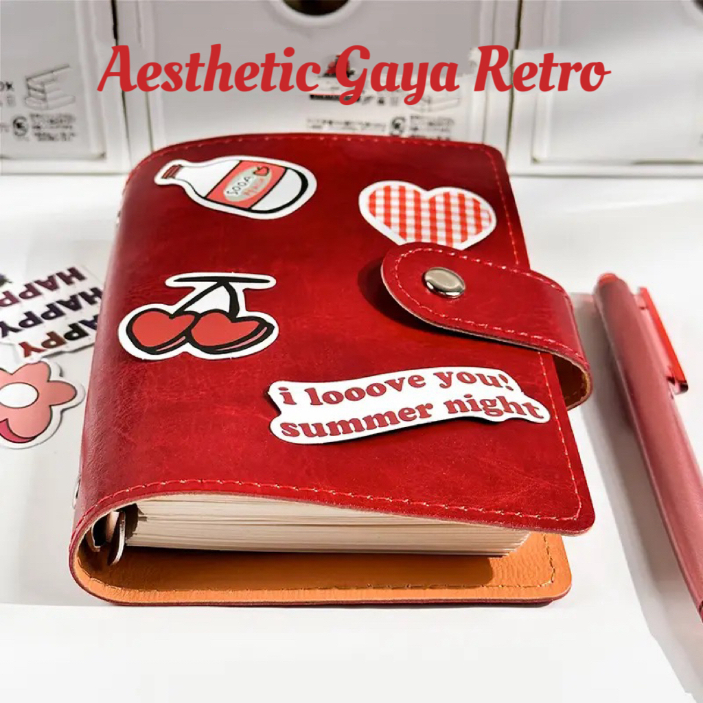 

Buku Catatan Notebook A7 Buku Diary Aesthetic Gaya Retro Binder Unik Cover Kulit PU Leather(120 Lembar)