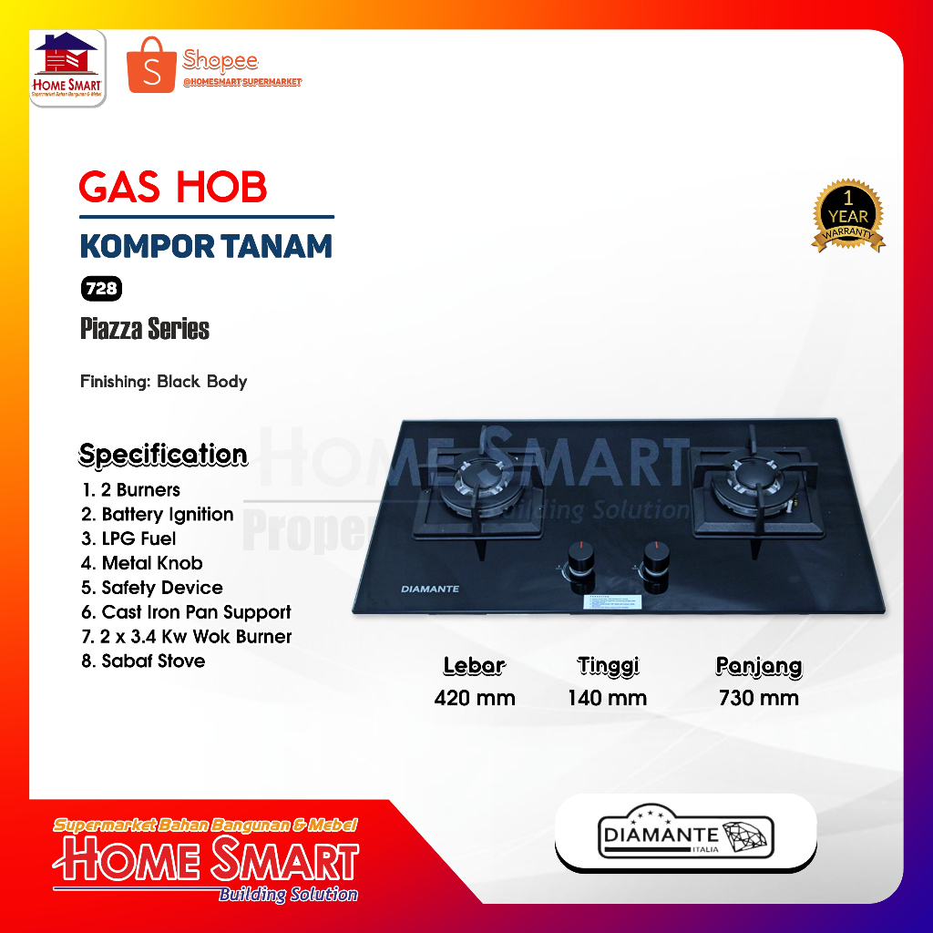 KOMPOR TANAM GAS DIAMANTE PIAZZA 728 /LG