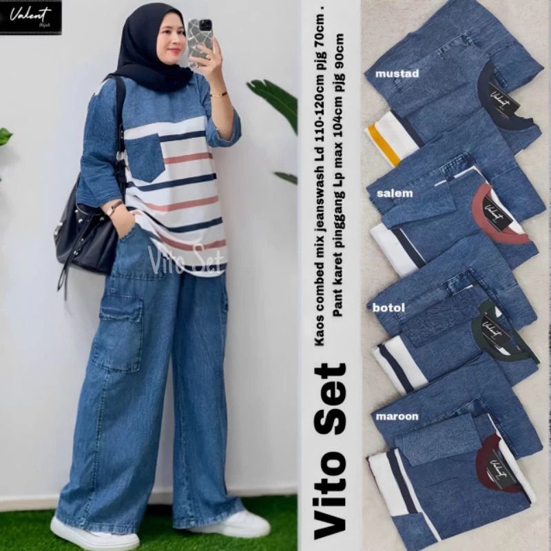 VITO SET JUMBO ZALIKA SET JUMBO Setelan Jumbo Jeans Cargo Mix Combed Premium 20s