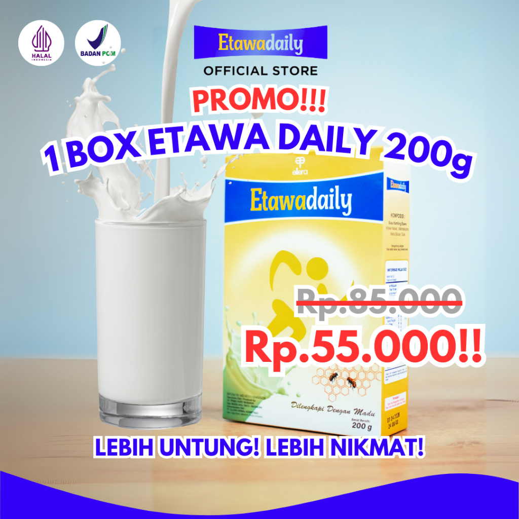 

PROMO TERBATAS!! | 1 BOX SUSU KAMBING ETAWADAILY 200g