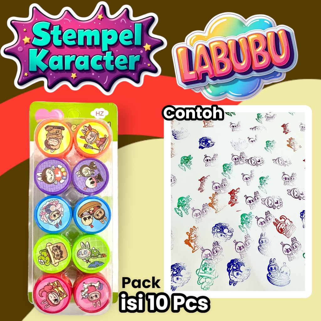 

Mainan Cap Stempel Anak Gambar karakter Boneka LABUBU Mainan Stamp Anak Cap gambar karakter lucu 1 pack isi 10 pcs