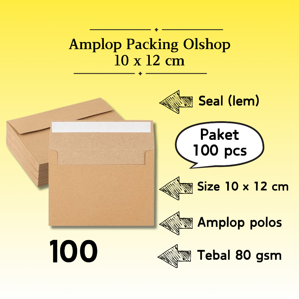 

100 Pcs Landscape - Amplop Packaging Kraft Potrait Amplop Klasik Coklat Polos Seal (Pakai Lem) 10 x 12 cm