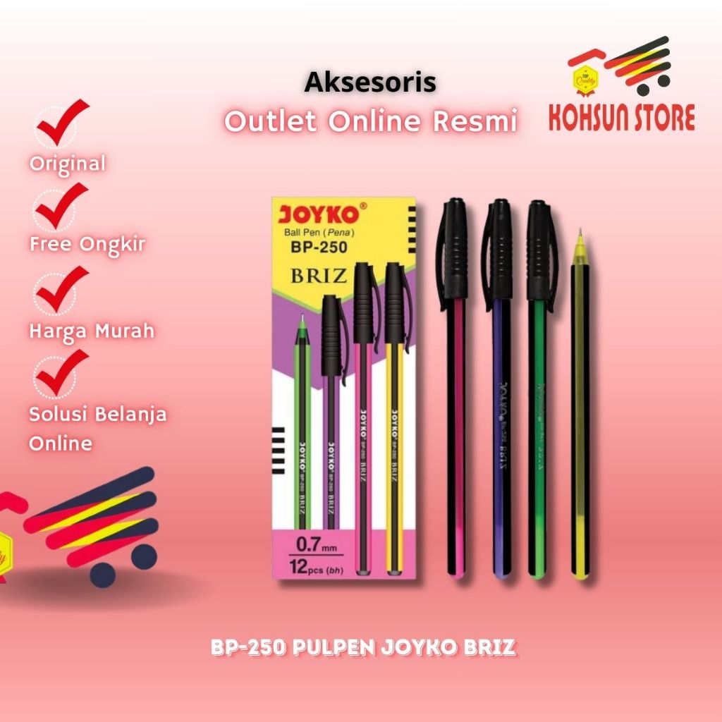 

Kohsun 2 | BP-250 Pulpen Joyko Briz0.7mm Pena Bolpoin Tinta Lancar