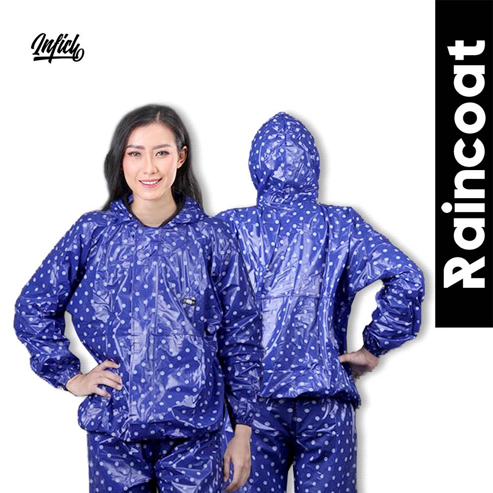Jas Hujan Wanita Polkadot Bahan PVC Tebal Press Jahitan Inficlo Original