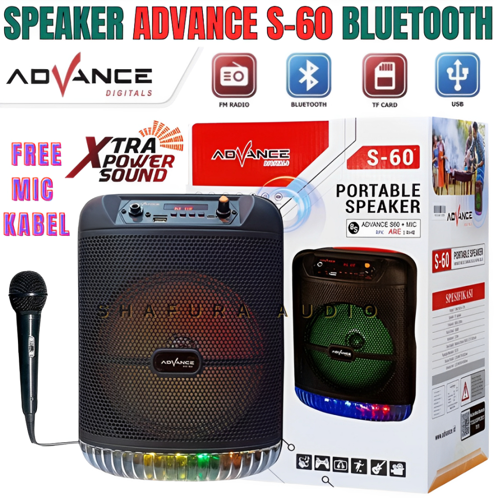 Advance S-60 Speaker Bluetooth Music & Karaoke 8inch Free Mic | Speaker Bluetooth Advance S-60 Extra
