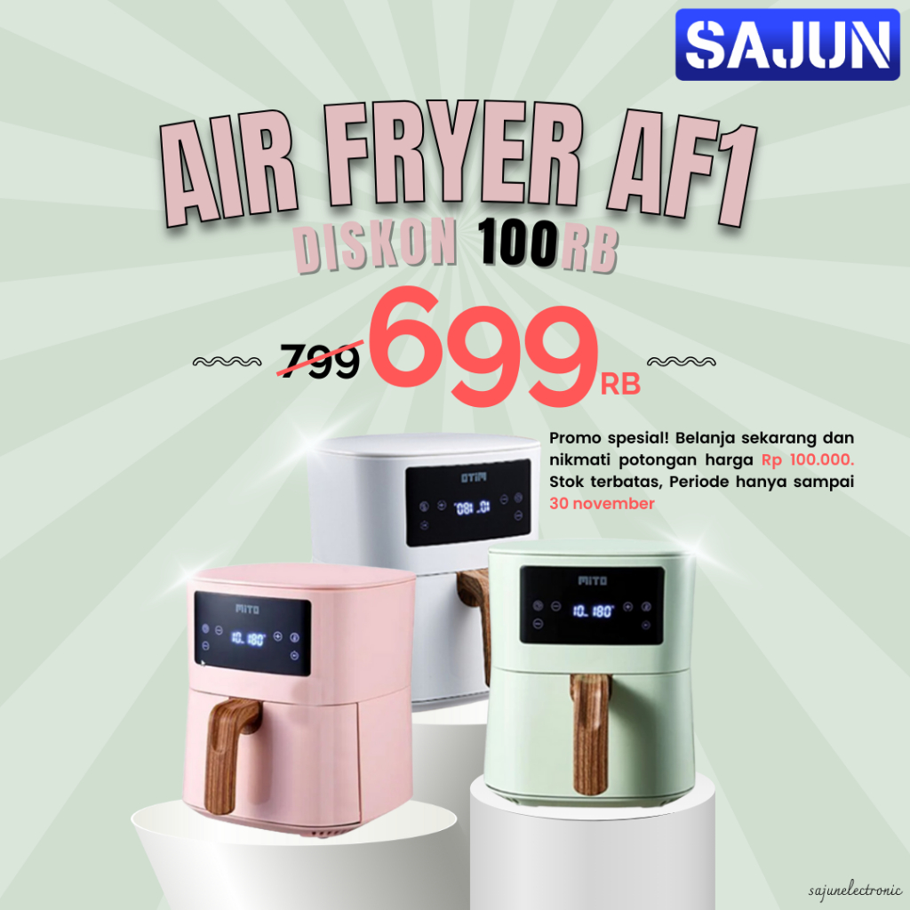 MITO AF1 Digital Air Fryer / Deep Fryer Digital 4 Liter Low Watt Free Mangkok 3 Susun