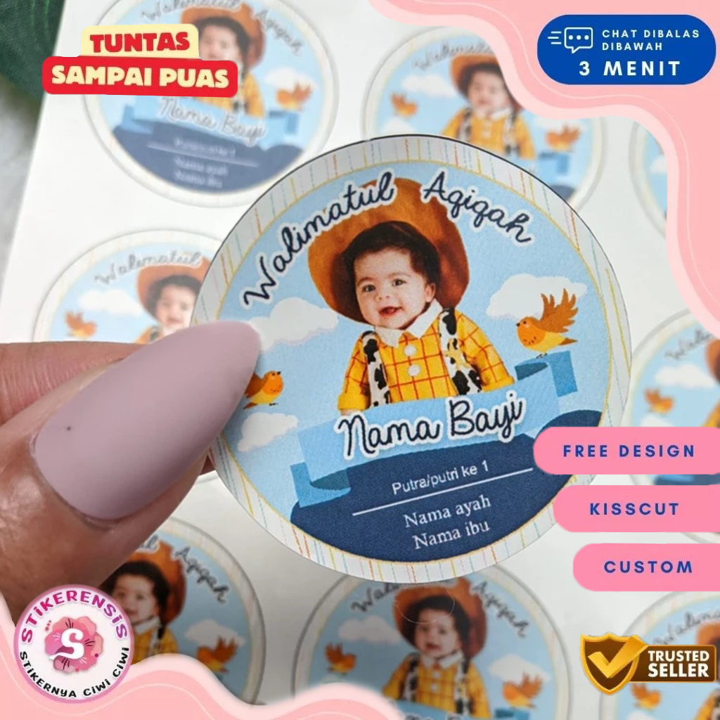 

5-8 Stiker Label Tasyakuran Aqiqah Custom Stikerensis Sticker Nama Anak Bayi Ucapan Kelahiran Akikah