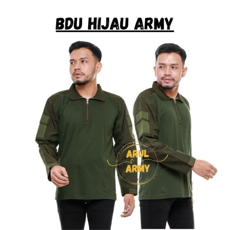 Baju Tactical Lengan Panjang Hijau Army kaos BDU Baju Keren Model Pria