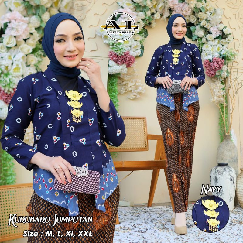 Kebaya Jumputan model kutu baru bahan halus, serian warna : biru navy, hitam, merah maroon, hijau da