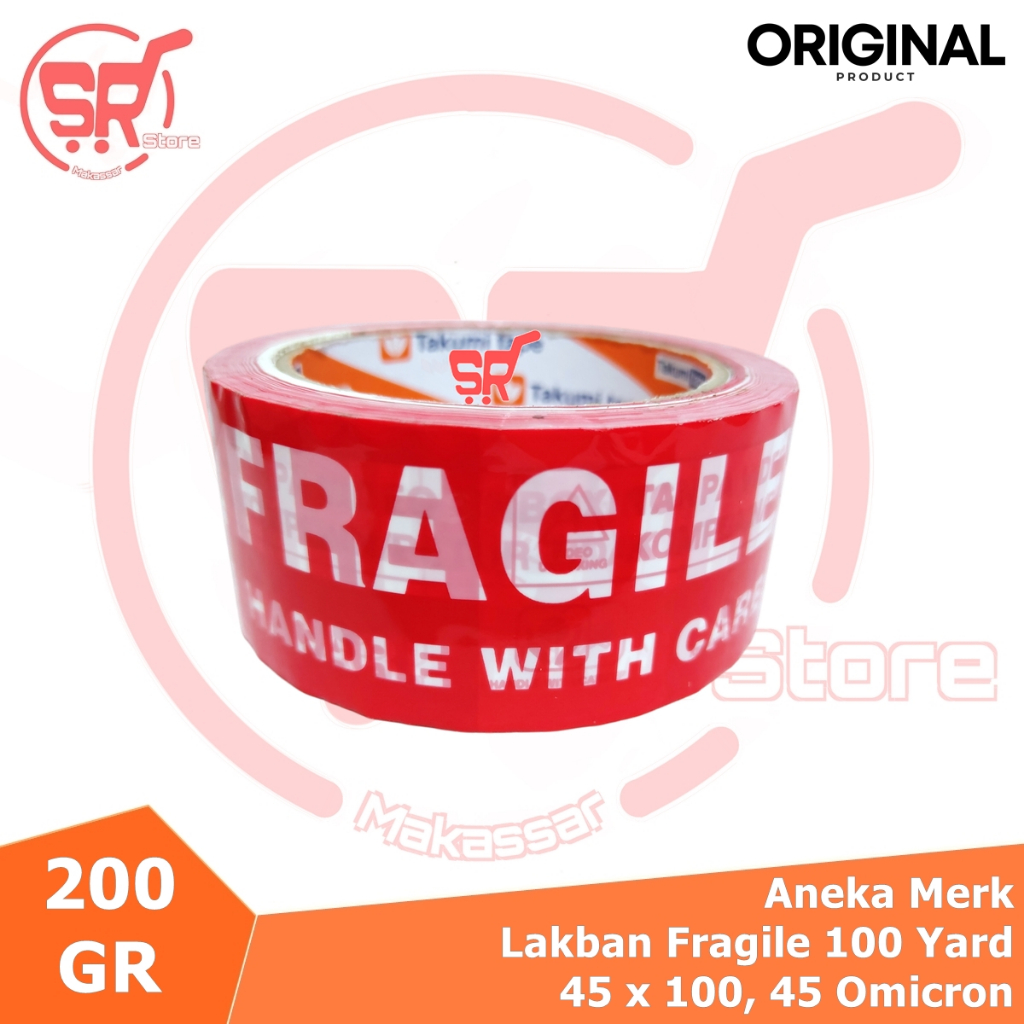 

FRAGILE Lakban 100 yard Fragile 45 x 100yard, 45 Omicron ( SR Store MKS / SR Store Makassar )