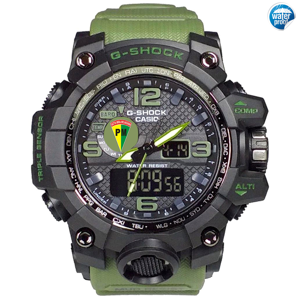 Jam Tangan Pria PM POLISI MILITER DIGITAL ANALOG DUAL TIME ANTI AIR HIJAU ARMY BIRU Keren Terbaru Pr