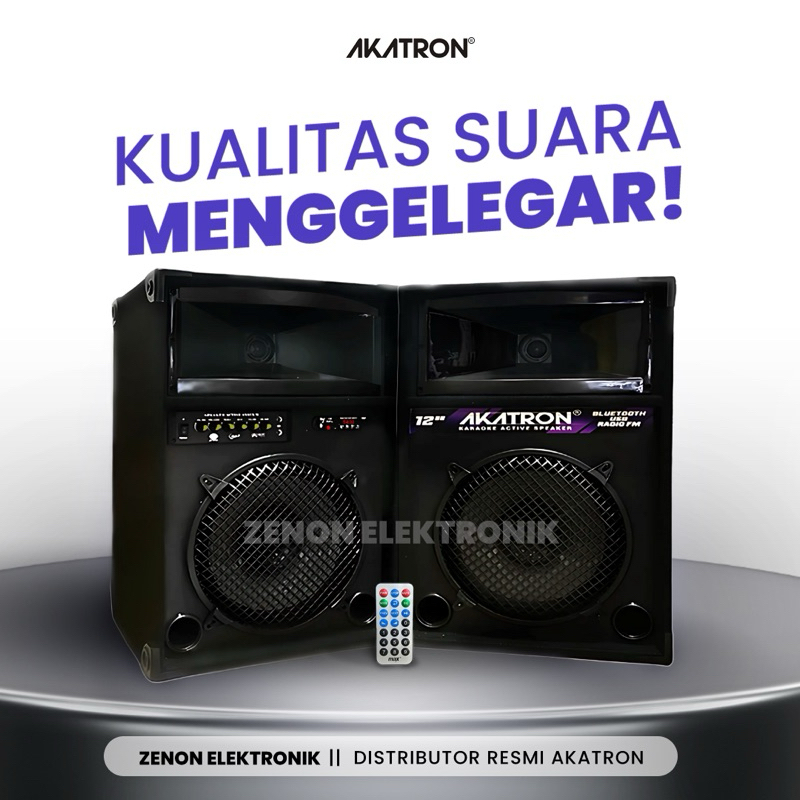 AKATRON 12 INCH SUPER BASS - Speaker Aktif Karaoke Bluetooth Subwoofer Usb Radio Aux Microphone