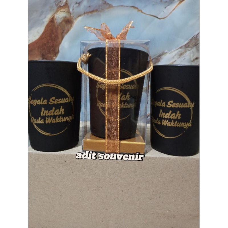 SOUVENIR GELAS LU HITAM DOFF+ KEMAS MIKA + SABLONAN BEBAS