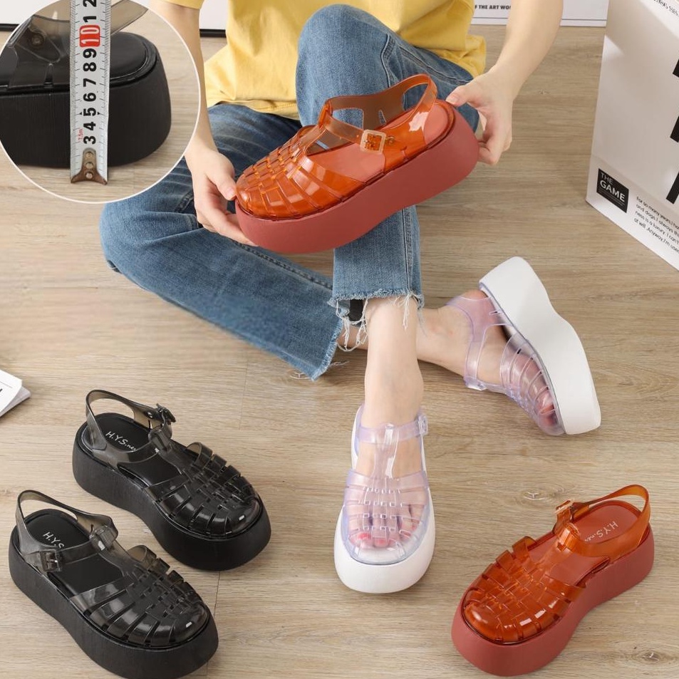 Sandal Wedges Wanita Karet Jelly Meisha PLATO Tinggi Hak Tebal Tali Belakang BALANCE 232B