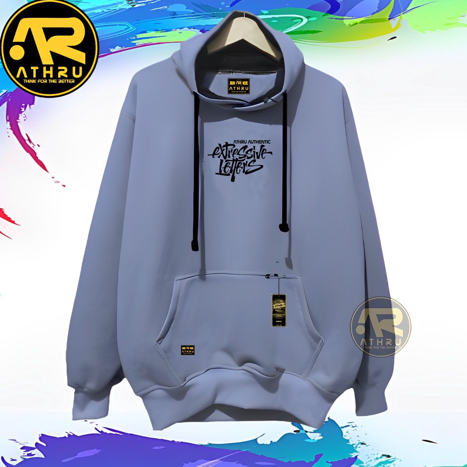 Hoodie Distro Pria Wanita Athru Warna Abu Paralon Sablon Exlesive letter Switer Hudie Uni Murah Cowo