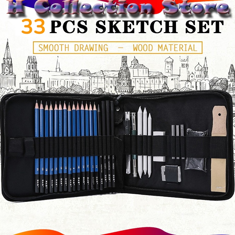 

ART H7H6 33PCSSet Sketch Pensil Pisau Penghapus dan Pensil Gambar untuk Keperluan Sekolah Pencil Drawing Set Sketsa dan Lukisan Set