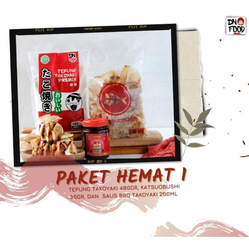 

paket hemat 1 bahan takoyaki premix (1pcs tepung takoyaki 480gr, 1pcs saus takoyaki 200ml, 1 katsuobushi 35gr)