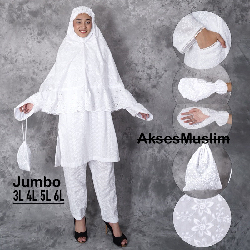 Stelan Ihrom Wanita Stelan Baju Celana Wanita Katun Bordir Set Kumplit Special Jumbo Haji Umroh