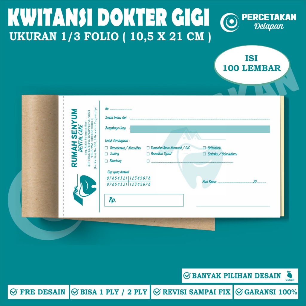 Cetak kwitansi dokter gigi custom 2 ply