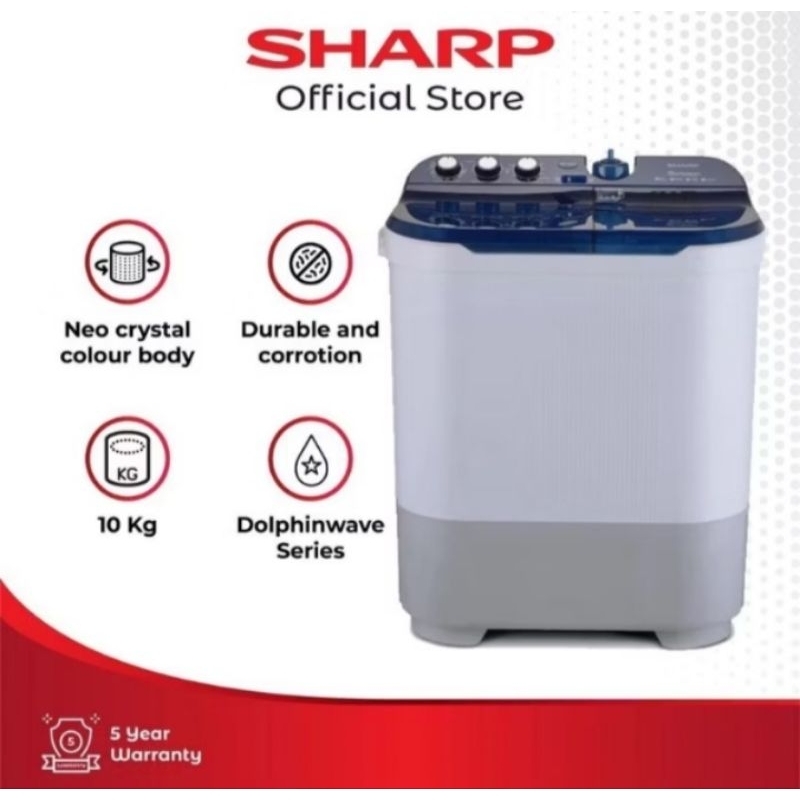 Mesin Cuci 2 Tabung SHARP Dolphinwave 10KG ES-T1090