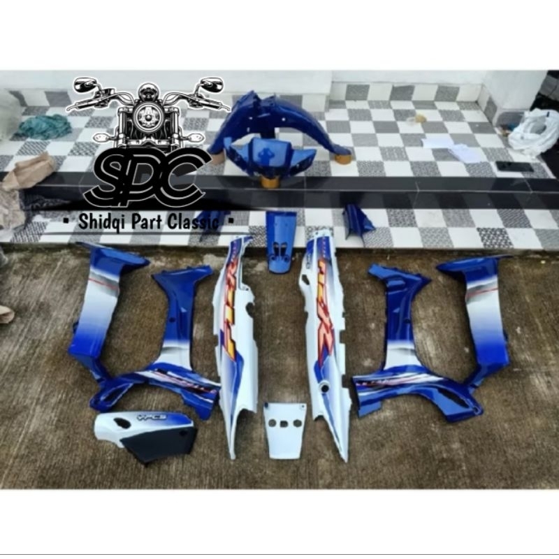 Paket Body Full Set Yamaha Fiz R FizR F1zR Vega R Lama Old Warna Biru Kombinasi Putih Glossy Termura