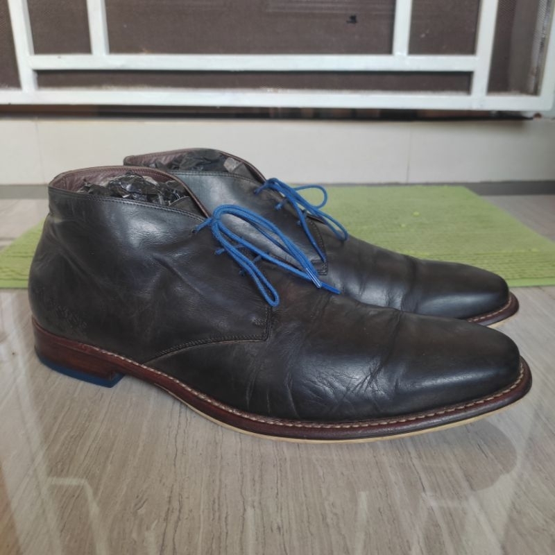 Floris Van Bommel Netherland Mid Lace Up Chukka Boots Black Grey Leather Authentic Original Size 44 