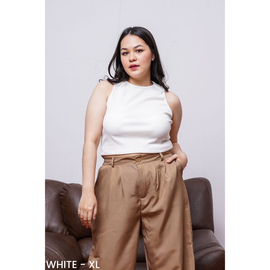 Tanktop Wanita Korean Style Crop Top Halter Neck | Tank Top Rib Texture Size XL Jumbo