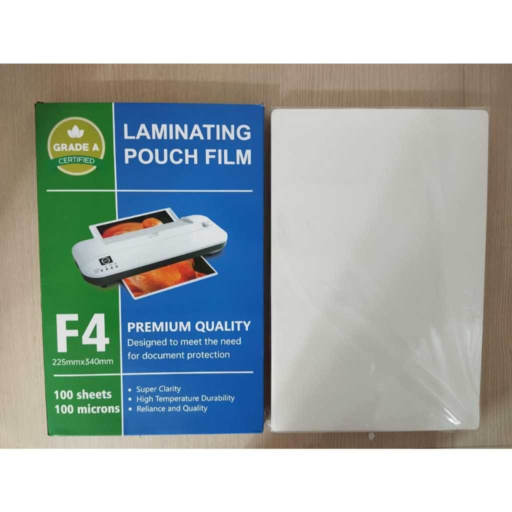 

PLASTIK LAMINATING POUCH FILM F4 GRADE A 100 MICRON (225 MM x 340 MM) 100 LEMBAR