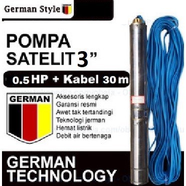 Pompa Submersible GERMAN STYLE SQ 1/2 PK PLUS KABEL   / Satelit / Sibel / Sumur dalam
