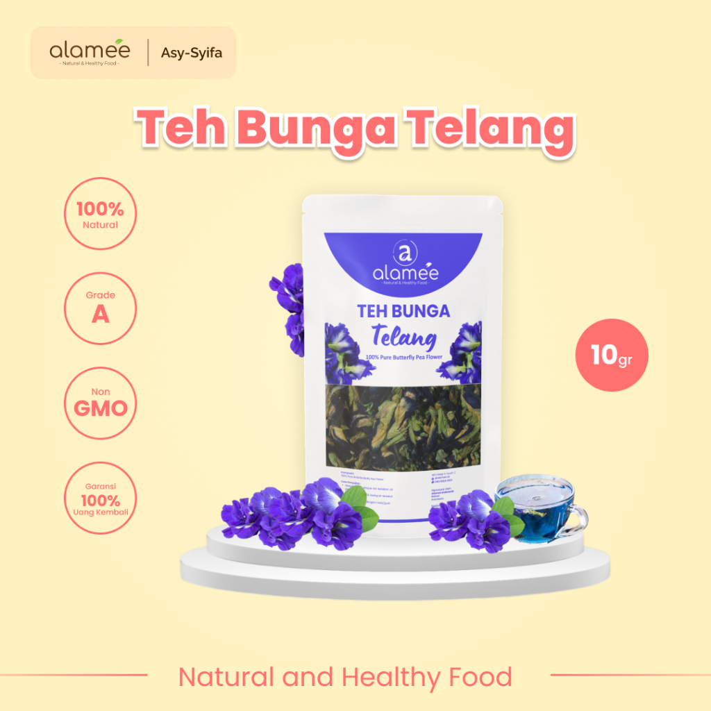 

ALAMEE Teh Bunga Telang Kering Butterfly Pea Tea Teh Herbal Organik Alami Siap Seduh Minum 10gr