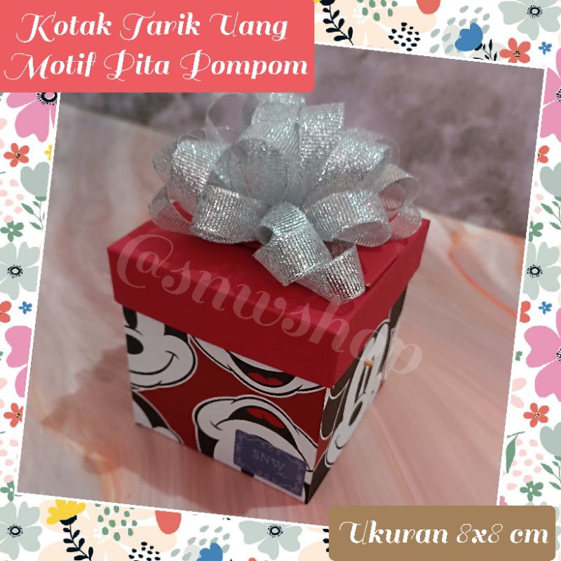 

Hadiah Kotak Tarik Uang Motif Hiasan Pita Glitter Pompom | Money Roll Box | Hadiah Uang