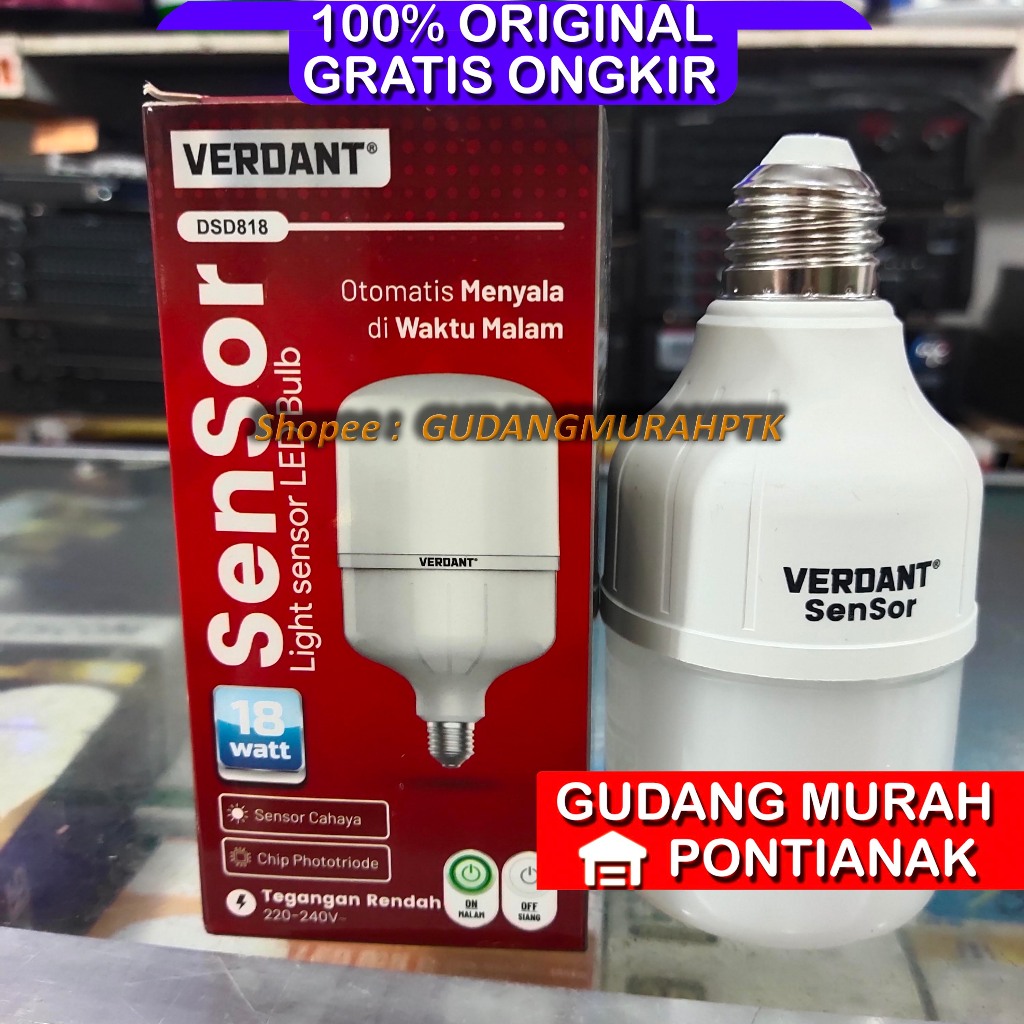 Lampu led Bohlam sensor 18w KAPSULE JUMBO OTOMATIS cahaya uv outdoor VERDANT 18 WATT DSD 818